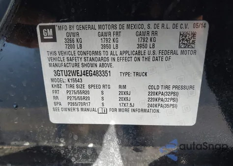2014 GMC Sierra 1500 Denali from USA, damaged, VIN 3GTU2WEJ4EG483351